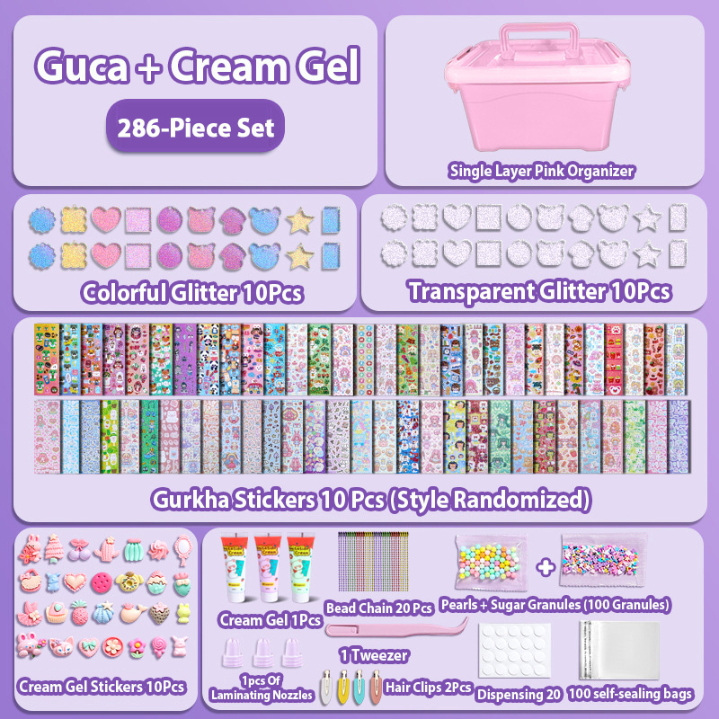 【Local Stock】BT Kids Girl Guka Set Gift Toy Cream Adhesive Sticker Storage Box Material Packaging Manual Hairpin Childrens Diy Toys