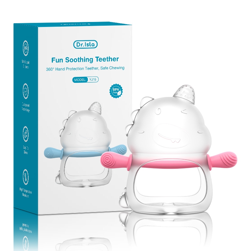 Dr.isla Teether For Baby BPA Free Silicone Dinosaur Teether Blue Pink with Storage YJ15