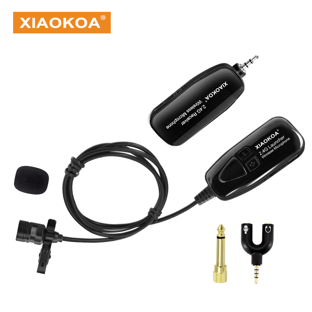 XIAOKOA Wireless Lavalier Microphone 2.4G Wireless Microphone System with Lavalier Lapel Mics Transmitter&Receiver for Conference Speaker, Teaching, Tour Guiding, Stage Performance