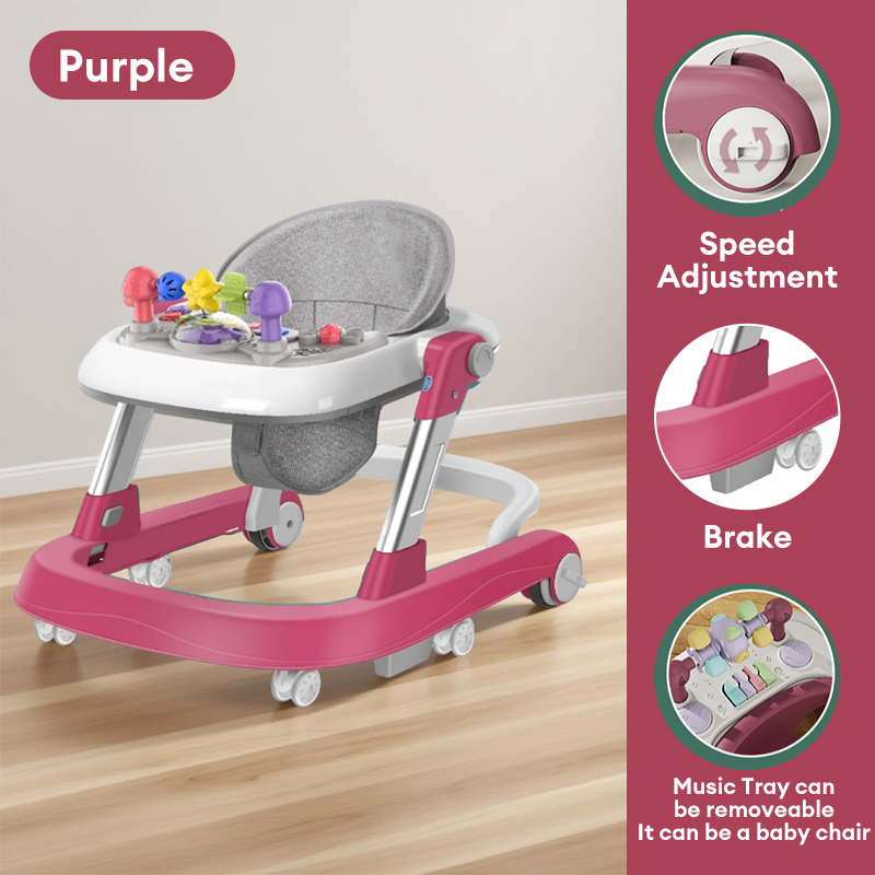 Adjustable Height Walker Baby Girl Baby Boy Adjustable Height Safety Learning Walker With Music Foot Pad
