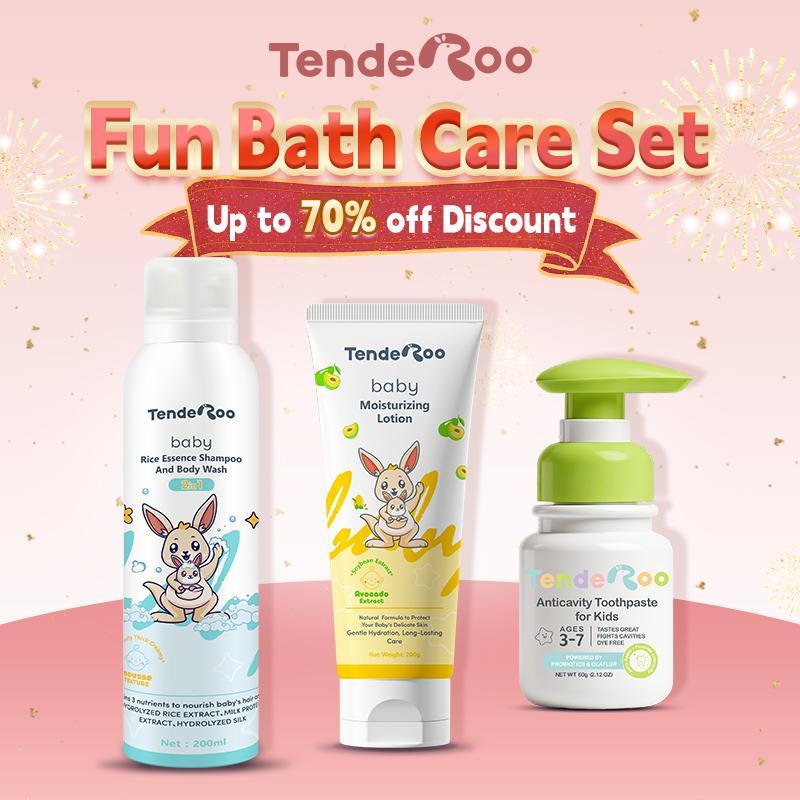 Tenderoo Fun Bath Care Set Baby Shampoo Body Wash+Moisturizing Lotion+Facial Cream Soothing+Toothgel