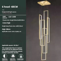 Staircase Chandelier 60CM Minimalist Modern Creative Rectangular Villa Duplex Floor Chandelier Nordic Light Luxury Living Room Chandelier