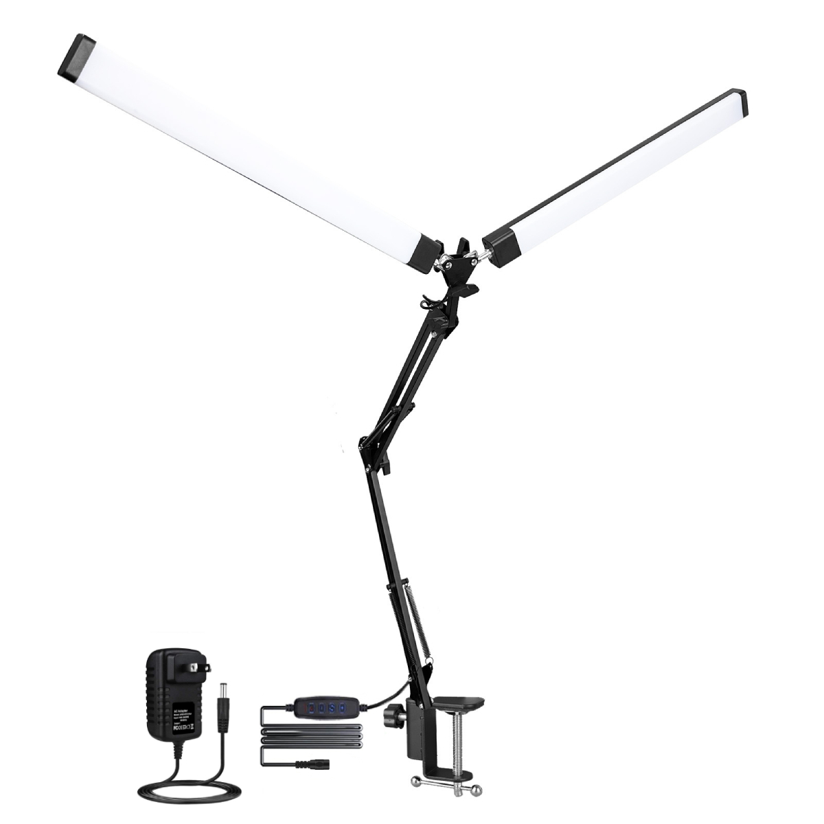LED 360° Folding Metal Desk Lamp Clip On Light Clamp Long Arm Dimming Table Lamp Adjustable with 10-Step Dimming 3 Color