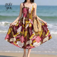 INTO YOU Women Sleeveless Spaghetti Strap Tropical Floral Print Maxi Dress Summer Beach Flowy Long Casual Sundress