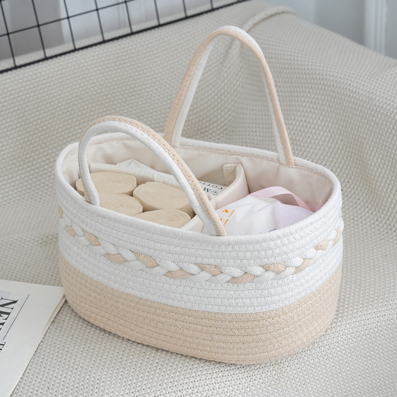 Diaper Caddy Organizer for Baby Cotton Rope Baby Gift Basket Portable Diaper Organizer for changing table Diaper Nursery Storage Organize
