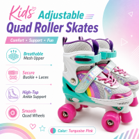 Yowxii Kids Adjustable Roller Skates S/M/L Quad Roller Skates for Beginners with Secure Buckle Breathable Padded Liner Smooth Wheels 2 Color Options