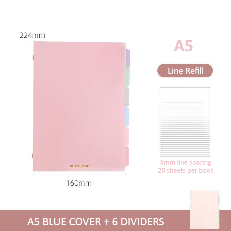 A5/B5 Binder Notebook with Dividers Line Paper Refillable Spiral Loose Leaf Notebook Journal Notebook