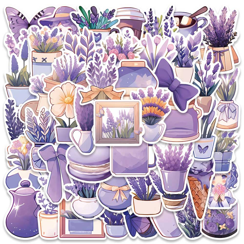 xs713-50 pcs lavender graffiti waterproof sticker