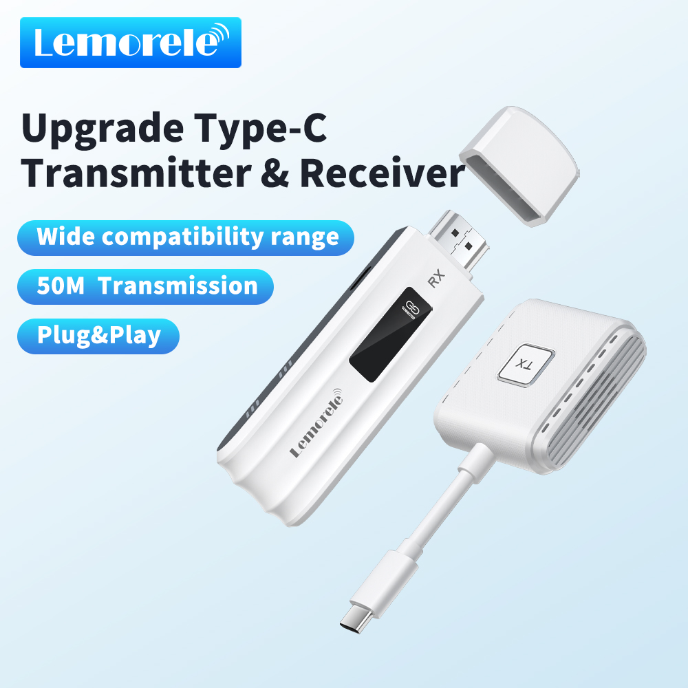 Lemorele P300 การส่งภาพและวิดีโอแบบไร้สายผ่านเครื่องส่งสัญญาณ USB C ตัวรับสัญญาณ HDMI เหมาะสำหรับการส่งสัญญาณไร้สายจากโทรศัพท์มือถือและแล็ปท็อปไปยังการประชุมทางทีวี ราคา 999 บาท*ส่งฟรี