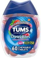 TUMS Antacid Chewy Bites Assorted Berries Extra Strength 750 Calcium Carbonate 60 Chewable Tablets