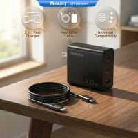Huntkey GaN 100W Fast Charger Type C Adapter 3 Ports PD 3.0 PPS QC 3.0 Charger for Laptop MacBook Pro Air iPhone 16 15 Samsung S24 Android with Free 100W 5A Cable