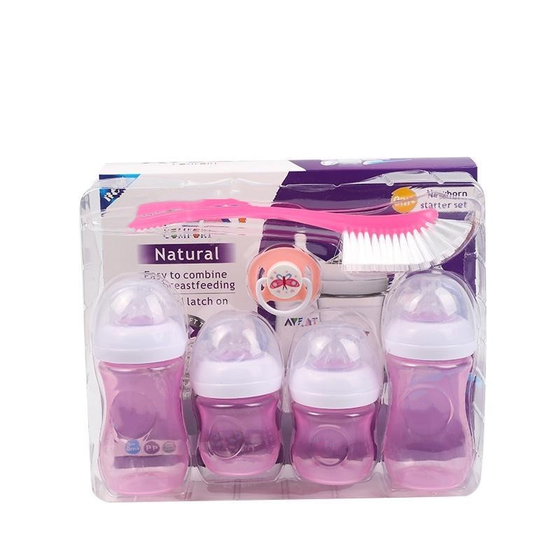 Newborn 6in1 Natural Starter Gift Set (White / Blue / Pink)4oz and 9oz Bottle w/Brush/soot Baby Girls Boys