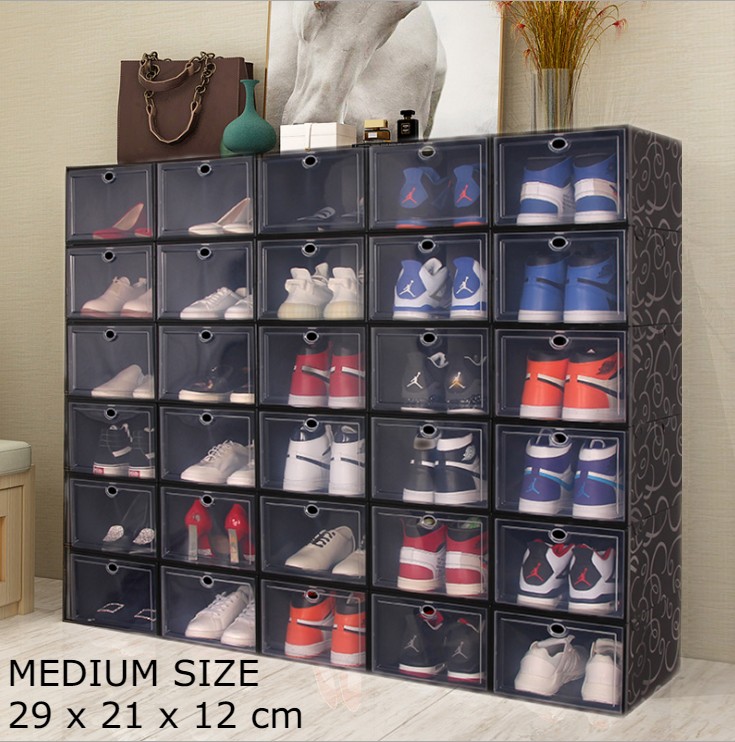 LinE Store Shoe Box Storage Organizer Shoe Rack Stackable Shoebox Drawer Storage Set of ( 1pc / 6pcs / 12pcs ) ( Medium / Large / XL Size )