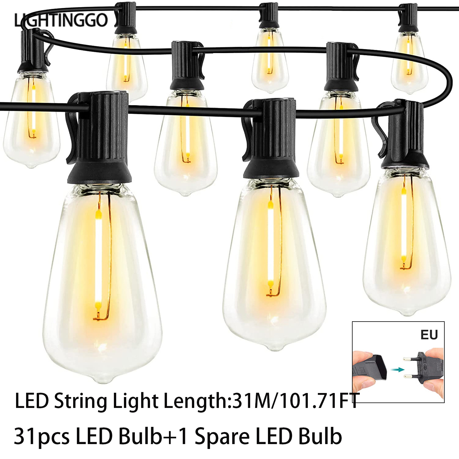 LIGHTINGGO Outdoor Light Garland Street ST38 LED Bulb String Light Wedding Decoration Lamp
