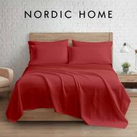 NORDIC HOME 4in1 Garterized Bed Sheet Set - 1 Flat Sheet 2 Pillowcases & 1 Fitted Sheet - Plain Collection (Single Size)