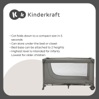 Kinderkraft JOY 2 in 1 Travel Cot Side Entrance Fast Folding & Unfolding Folding Protection Wheels & Bag for easy transport-Gray
