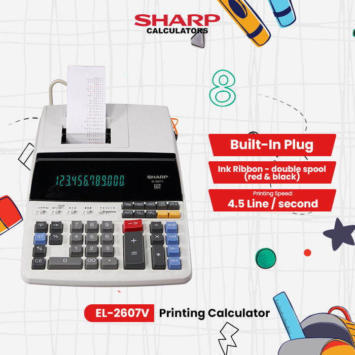 Sharp Printing Calculator EL-2607V. Calculator with receipt printing. Adding Machine Heavy Duty Fast Printing.