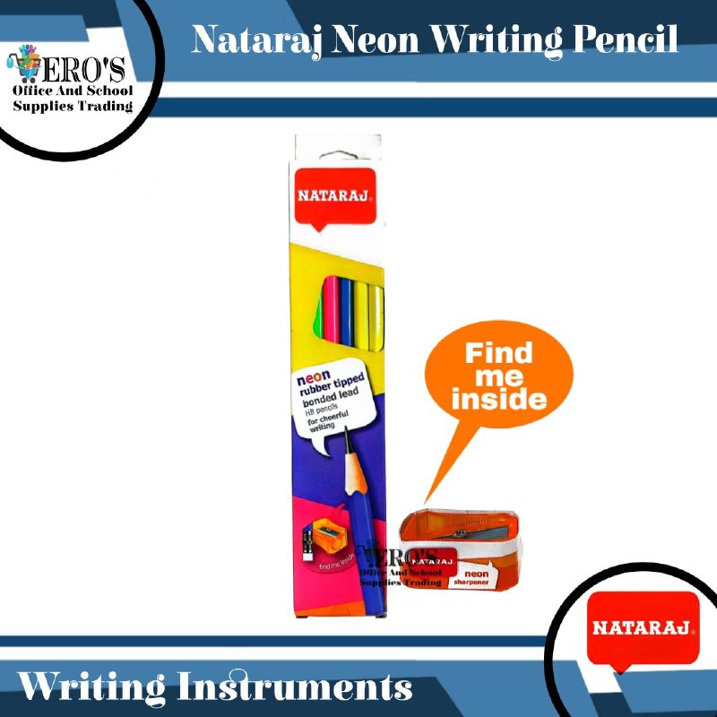 Nataraj Neon Colors Pencil HB w/ FREE Sharpener (12 pcs)