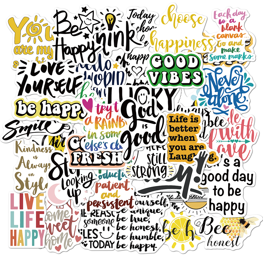 50pcs/set Classical Healing English Words - Encouraging Words Stickers t Waterproof DIY phone laptop