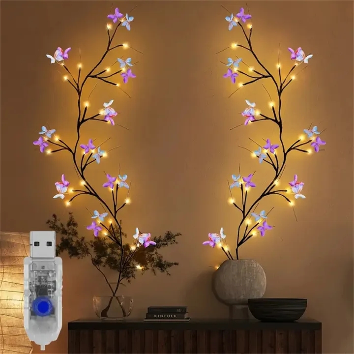 1pc Willow Vine Light With Butterfly Tree Branch Light 8 Modes 30led USB Operated Fairy Light For Home Party Holiday Decoration