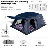 Mount Peak Large Camping Tent Waterproof Family Tent Affordable Outdoor Kemah Tent 2 Rooms Double Layer Large Tent for 4/5/8/12 Persons