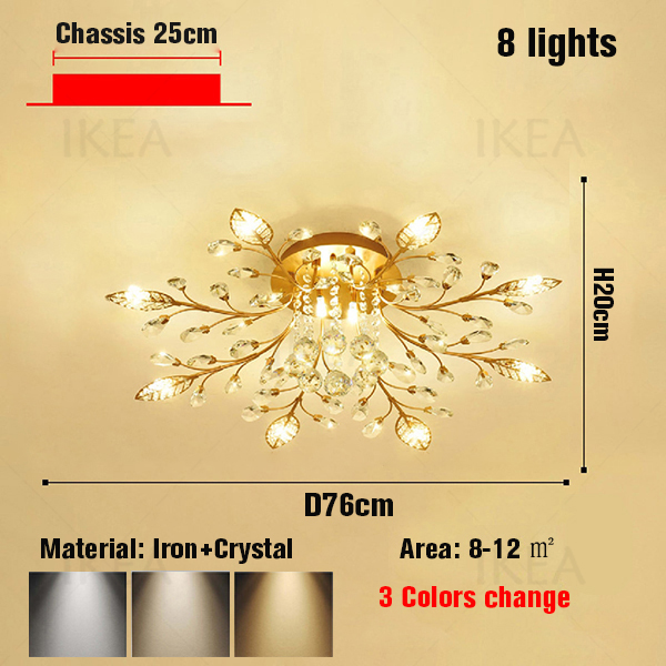 Bedroom lamp LED crystal chandelier living room ceiling lamp interior decoration low ceiling lamp