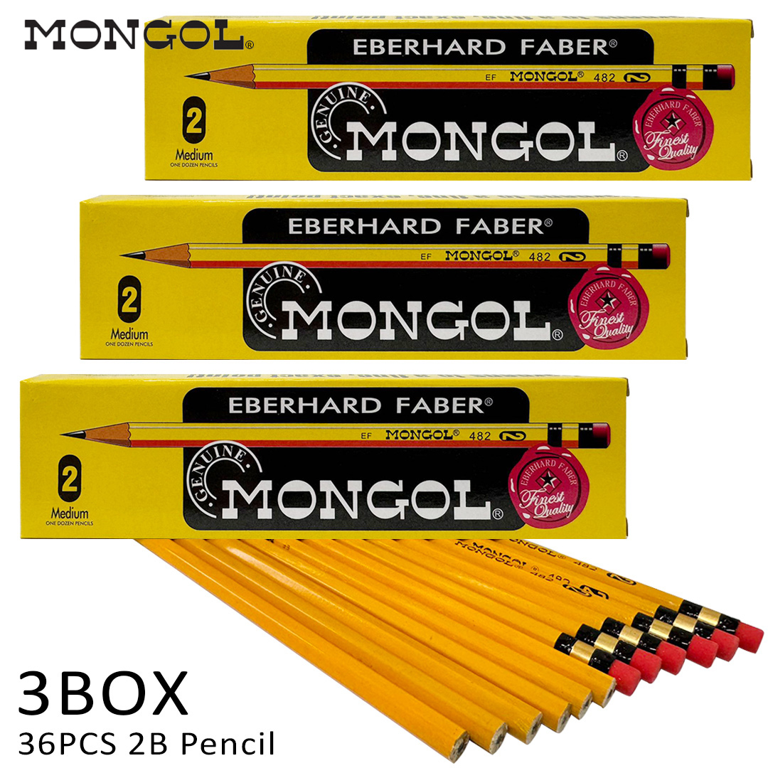 36pcs/3box Mongol Pencil No. 2(Medium) Mongol Fine Pencil Point with Soft Eraser School Supplies