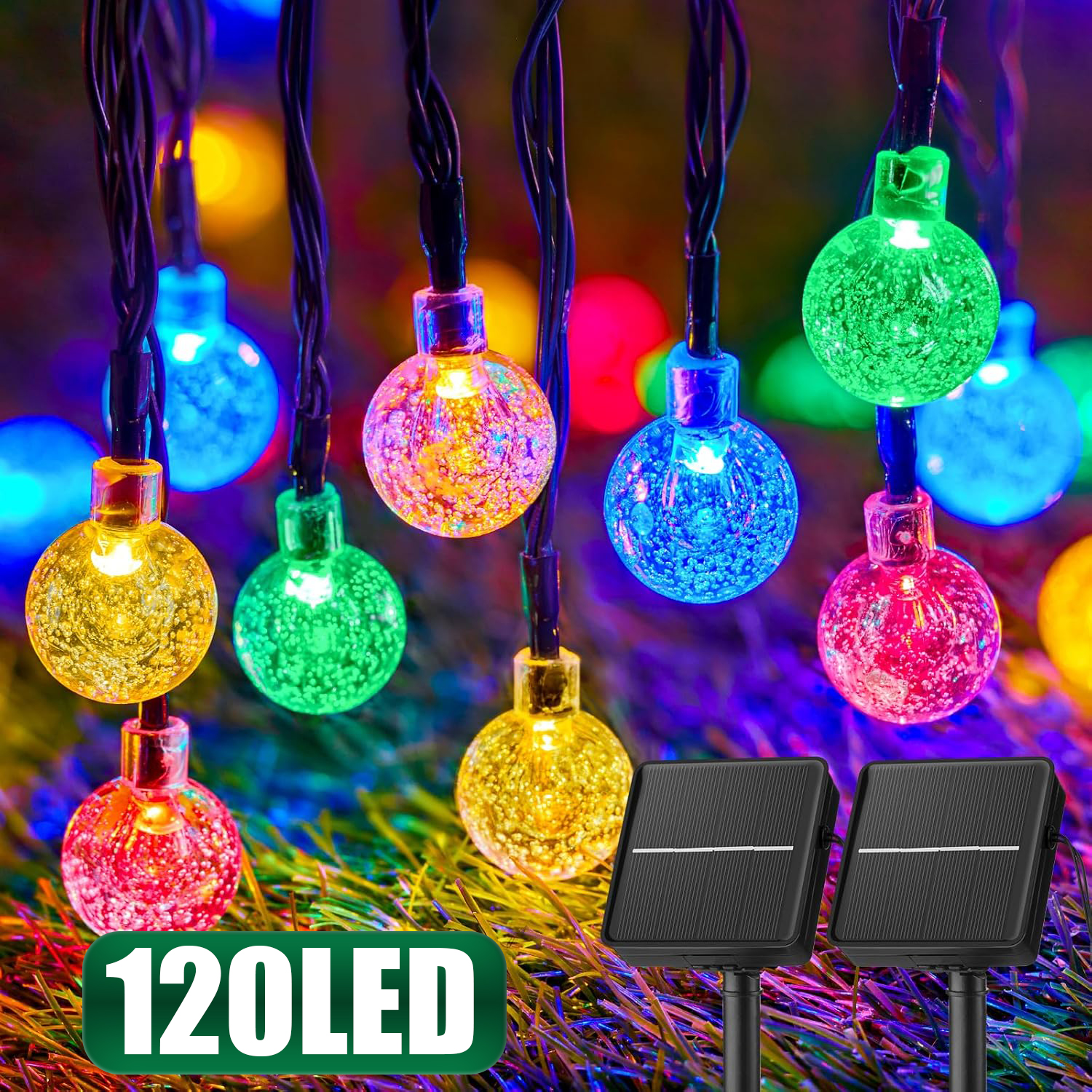 Solar Christmas String Lights Outdoor Crystal Globe Lights with 2 Lighting Modes Waterproof Solar Powered Patio Lights for Garden Yard Porch Wedding Party Decor (White)