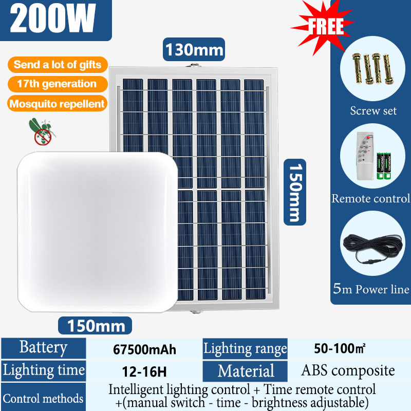 【 Square】 Solar Ceiling Light 3500W Indoor Outdoor solar lights inside the house home Bedroom Stair Balcony lamp original LED waterproof IP67 Dust and mosquito prevent 1200W 900W 700W 400W 10M Power cord Automatically up Dimmable Remote Control COD
