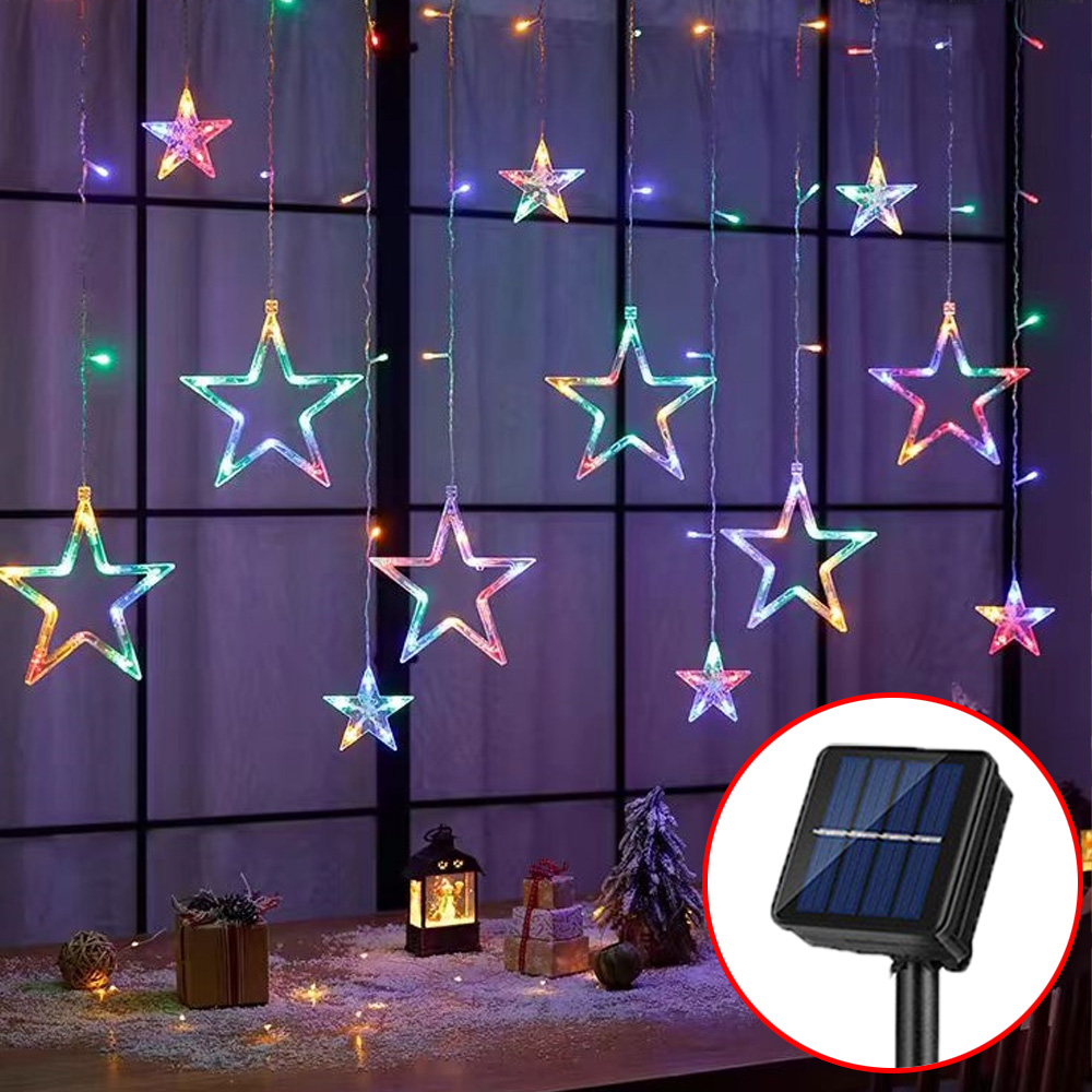 [Solar/Plug] Christmas Curtain Lights Solar Christmas Lights Outdoor LED Strip Lights Christams Tree Decorations For Home 3.5 Meters 8 Modes Solar Christmas Deer Light Waterproof String Lights Fairy Lights For Bedroom Window Star Wedding Home