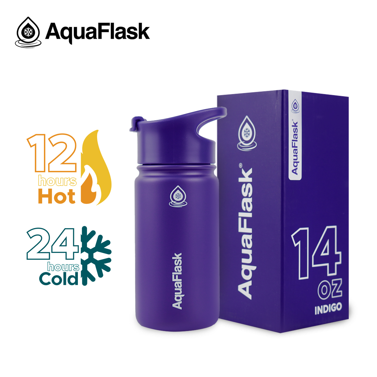 AquaFlask (14oz) Wide mouth Vacuum Insulated Stainless Steel Drinking Water Bottle