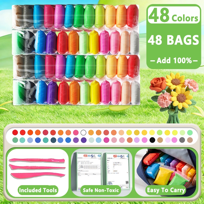48 Colors Super Lightweight Air Dry Modeling Clay Kit DIY Lightweight Clay Children Toys Free Tools