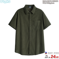 OTAKU 220GSM Corduroy Shirt Mens Striped Casual Plain Shirt Fashionable Retro Loose Polo Shirt