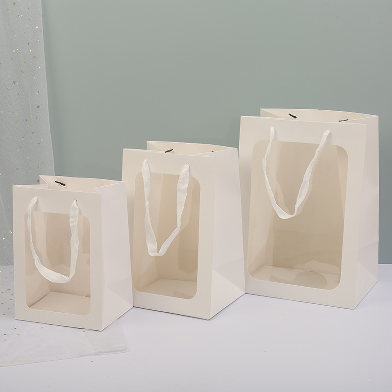 Gift Wrapping Bags Thickened Kraft Paper Bag Gift Bag Reusable Dust Bag Flower Bag Portable Window Bag
