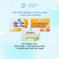 SCTs POWER TRIO [Whitening + Anti-acne + Deodorizer] - Gluta Kojic Ultra Soap Glutathione Tea Tree Soap and Aroma Cleansing Bar- Summer Zest