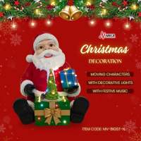 Meiji Village Santa with Tree - Christmas Decor w/ Moving Characters Decorative Lights and Festive Music - MV-BIGST-N