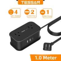 TESSAN Flat Plug Power Strip Extension Cord With USB Charger 3 USB Ports and 2 Outlet