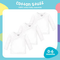 Cotton Stuff Long Sleeve Tie-Side 100% Cotton Baby Essential Soft Infant Newborn Wear (3pcs) White