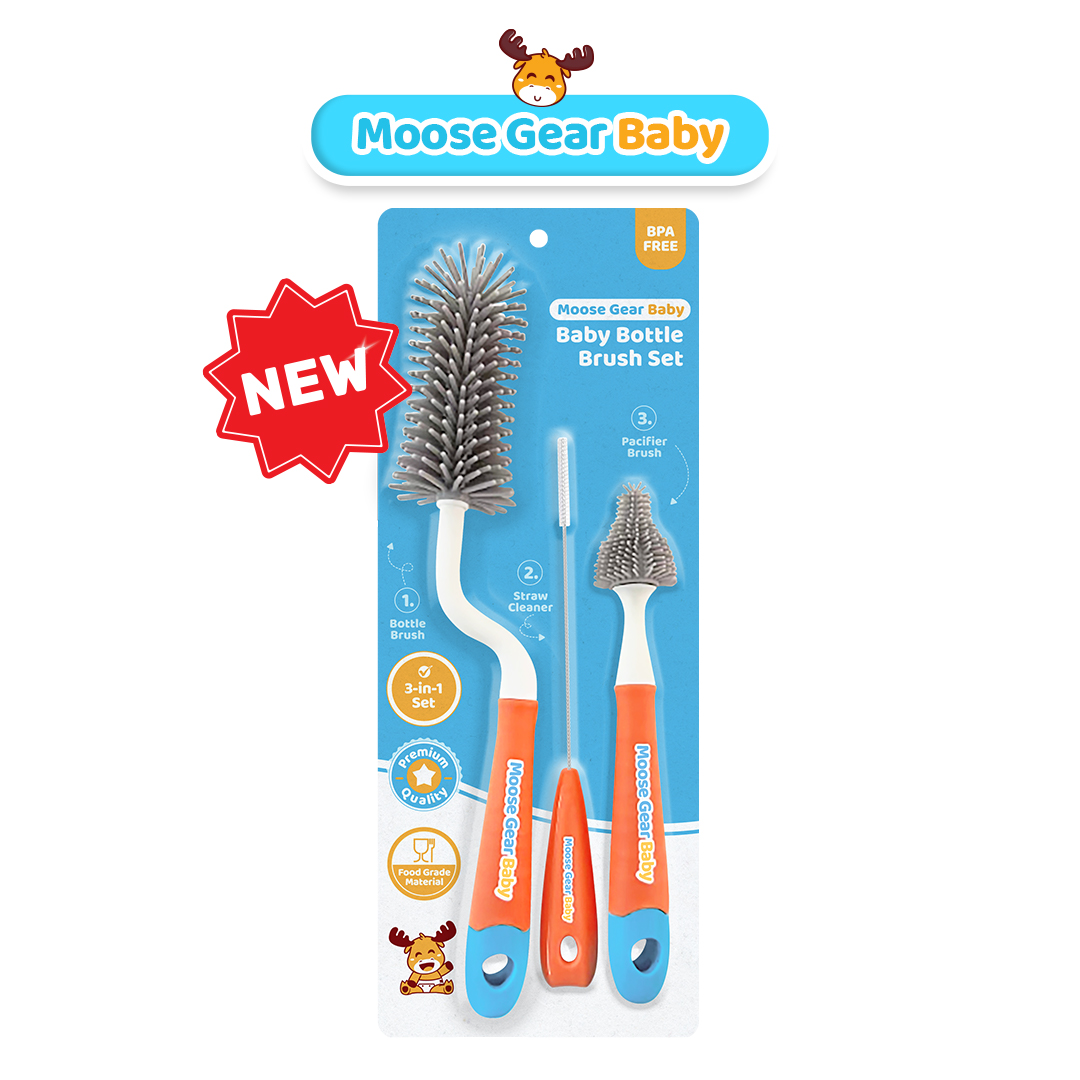 Moose Gear Baby 3-in-1 Silicone Baby Bottle Brush Cleaning Set Non-Scratch Straw Pacifier Cleaner Scrubber