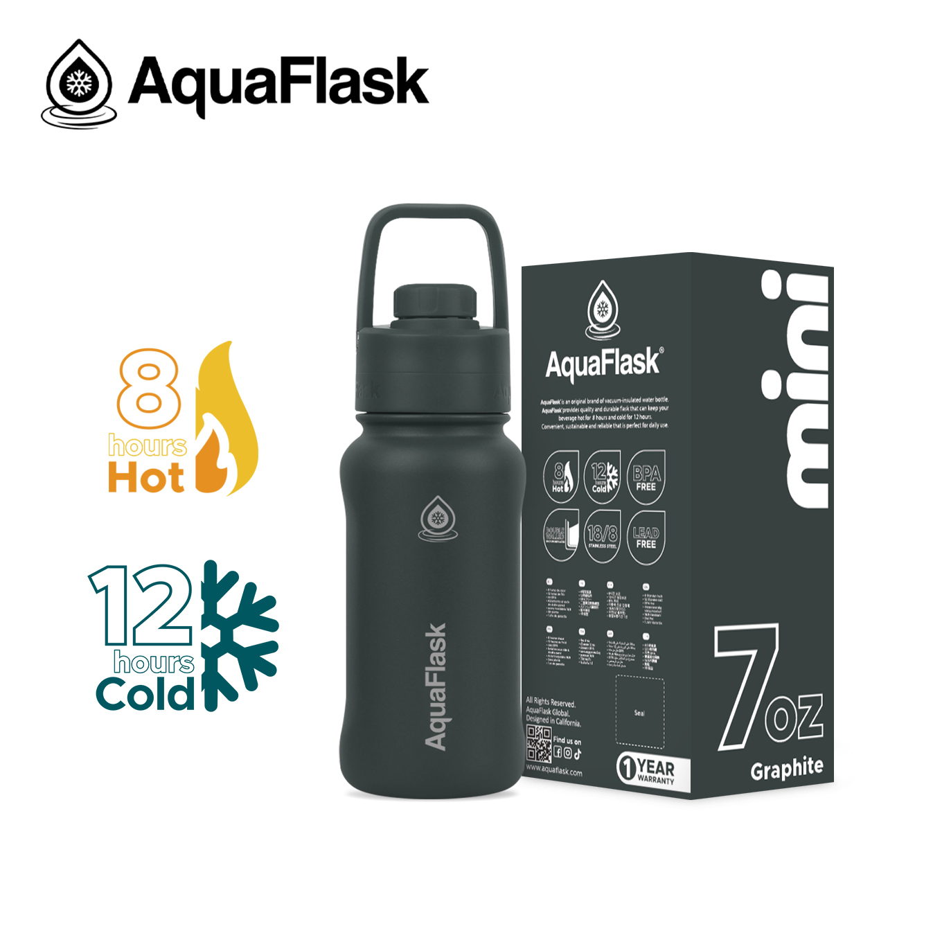 AquaFlask Mini Collection – 7oz Insulated Bottle | Strappy Multi-Purpose Strap Charm