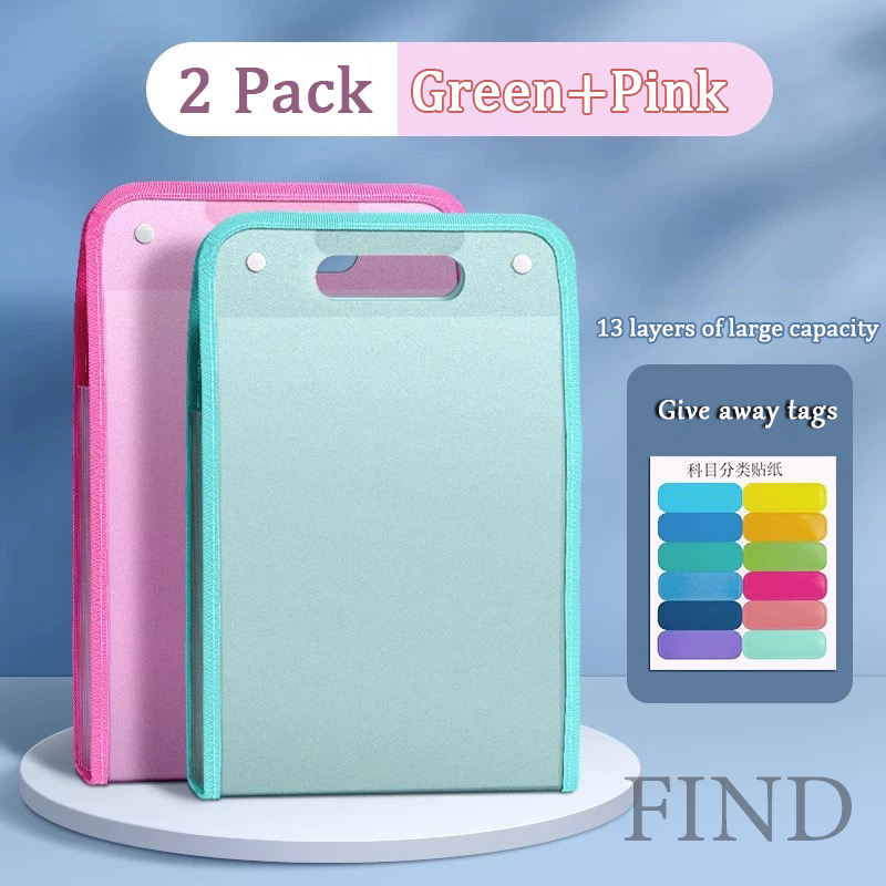 FIND Long Folder File Organizer Expanding File Folder Clear Book 13 layer test paper Folder Organizer Waterproof School supplies