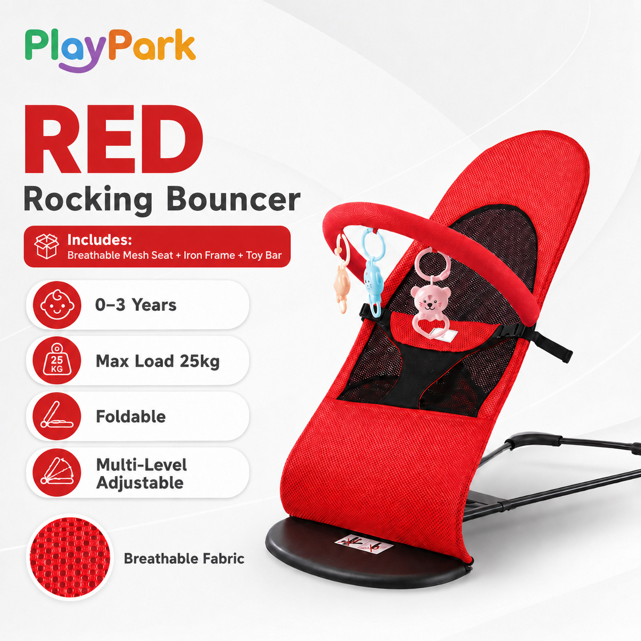 PlayPark Foldable Rocking Chair for Baby Bouncer with toys Newborn Baby Rocker High Quality Fabric With Toys