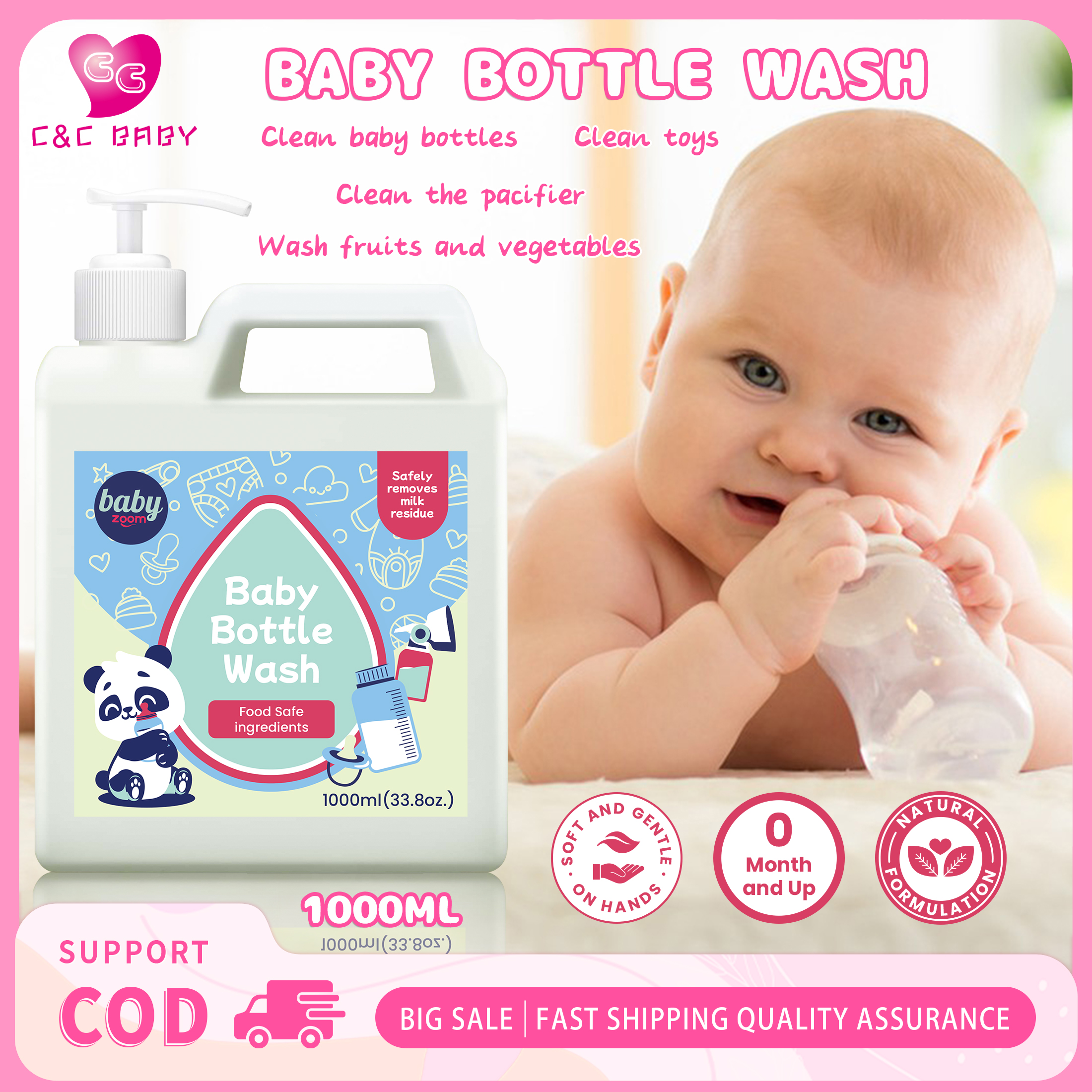 C&C BABY Baby Bottle Wash 1000ml liquid for Baby Food Grade Food Safe Ingredients Newborn Essentials