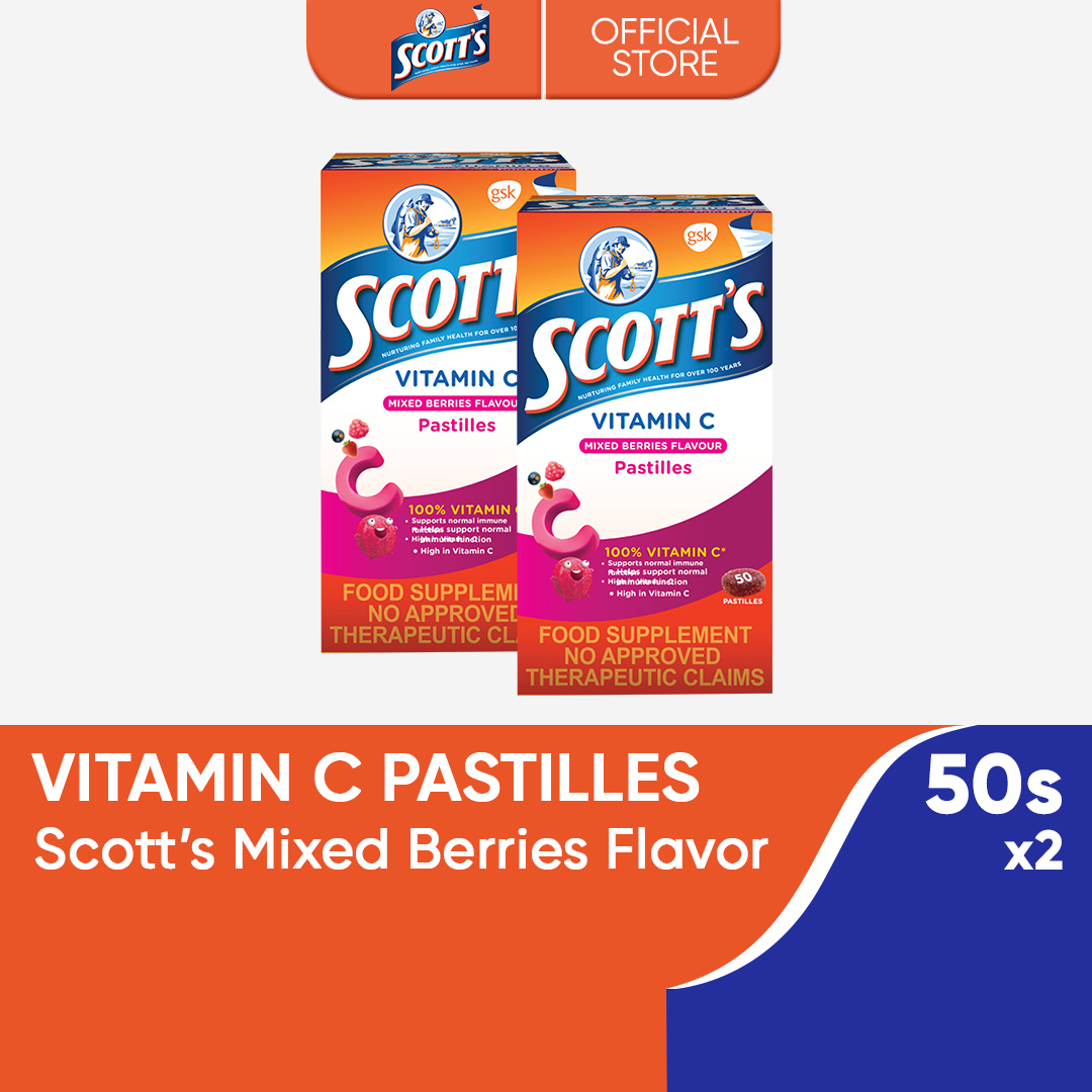 Scotts Pastilles Mixed Berries 50s (Pack of 2) with 100% Vitamin C Helps Support Normal Immune Function