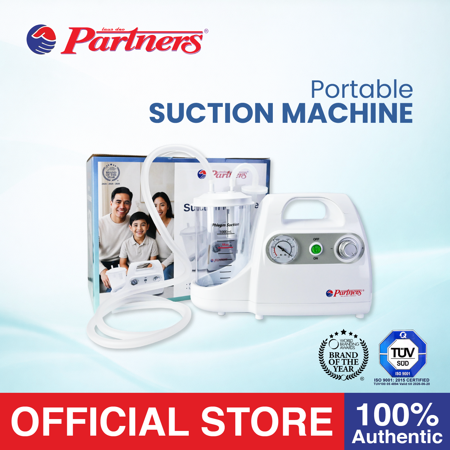 Partners Portable Phlegm Aspirator Apparatus (Suction Machine) - 1 Year Warranty