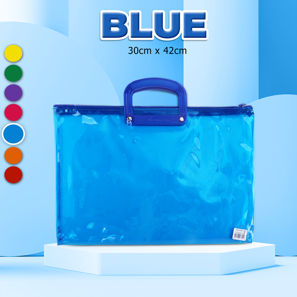 FCI Plastic Envelope With Zipper Handle Transparent Long with Bigger Capacity Different Colors for School and Office Use