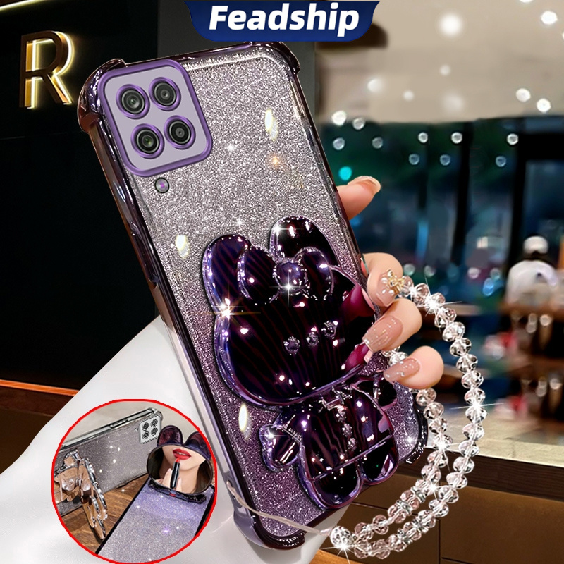 Feadship Case for SAMSUNG a12 samsung a22 4g m12 a22 5g phone casing Softcase Silicone shockproof Cover new design aesthetic Rabbit makeup mirror with holder Bracelet for girls SJSFTUSL01