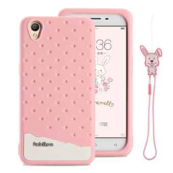 Fabitoo Cute ice cream silicone back cover case For OPPO A37 With lanyard -Pink Color
