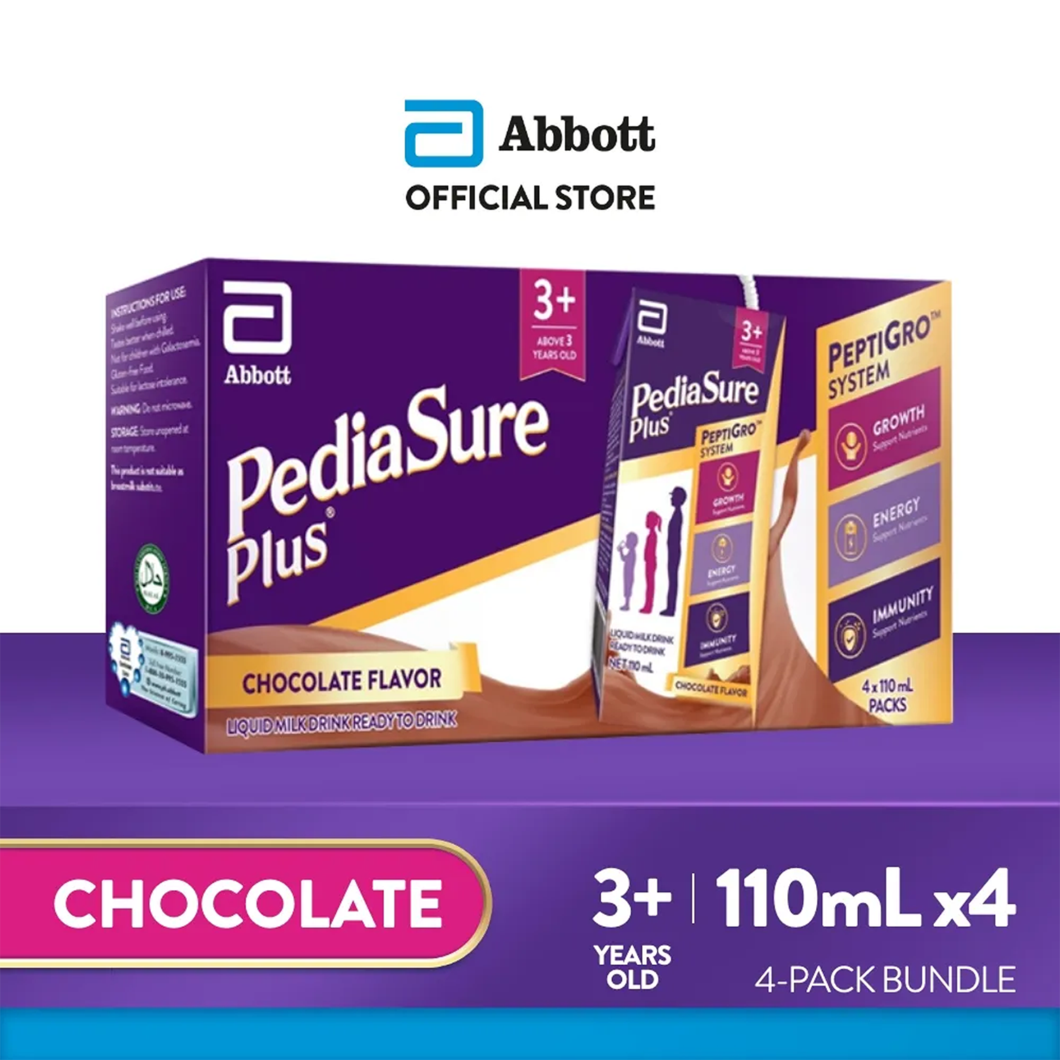 Pediasure Plus 3+ Chocolate 110ml x4 for Kids Above 3 Years Old Ready to Drink Milk