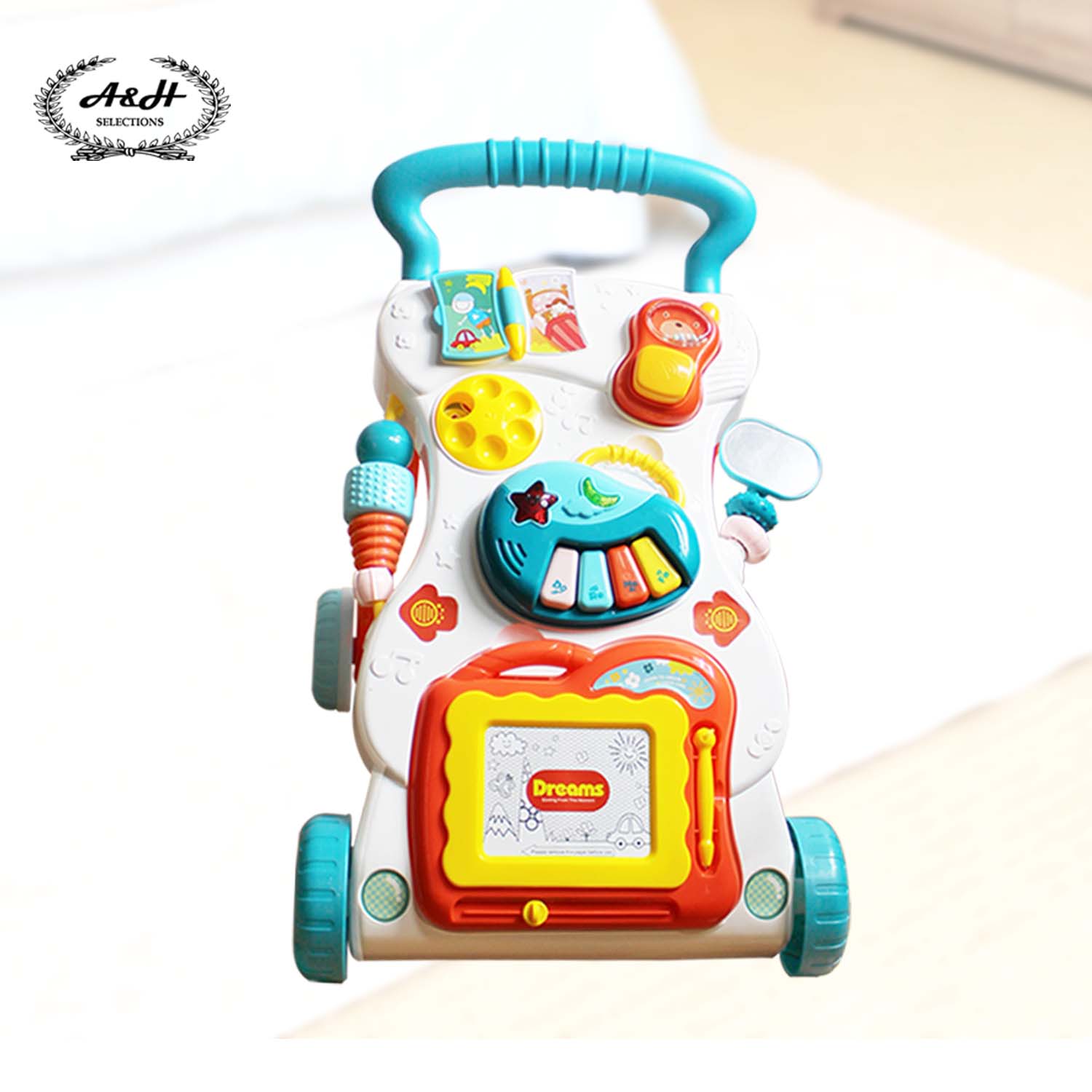 Baby Push Walker Toddler Trolley Sit-to-Stand Walker for Kids Early Learning Educational Musical